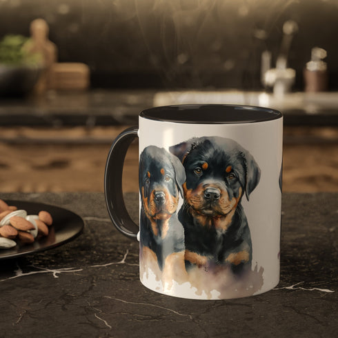 Rottweiler Pupies - Color Accent Mugs, 11oz